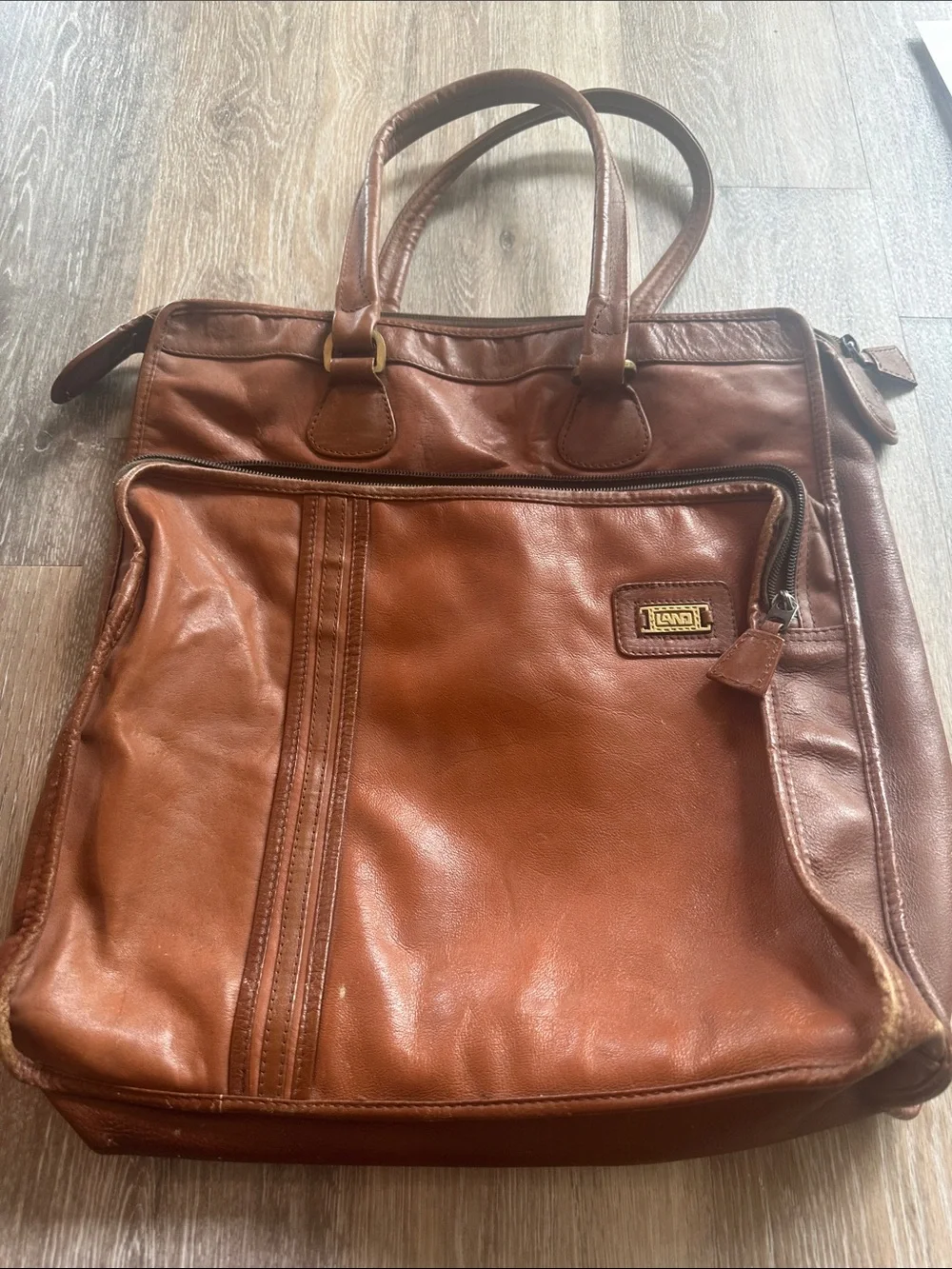 Leather Laptop Tote - Cognac Brown